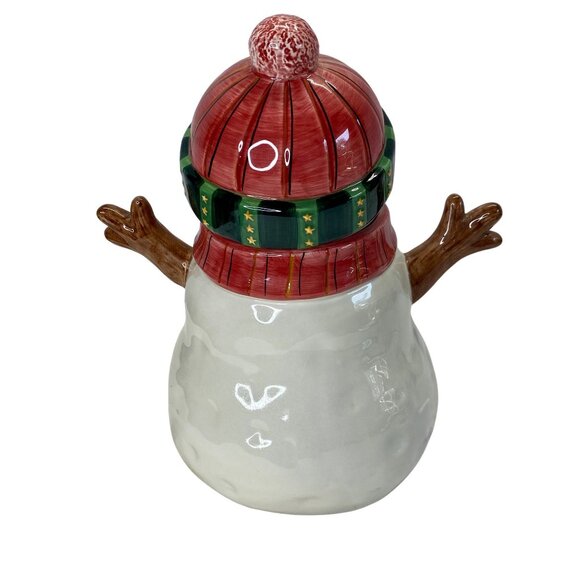 Snowman Cookie Jar By Sakura Fiddlestix Earthenware Snowmen Portraits - Picture 3 of 8